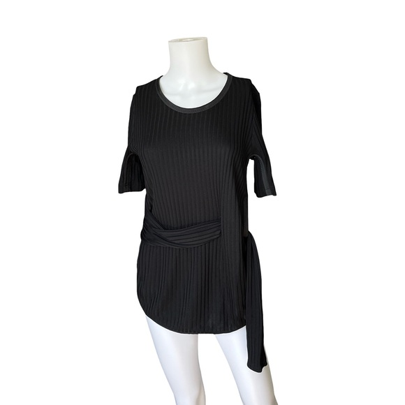 3.1 Phillip Lim Short Sleeve Ribbed Tie Front Shirt Black Womens Size Medium - Picture 10 of 10